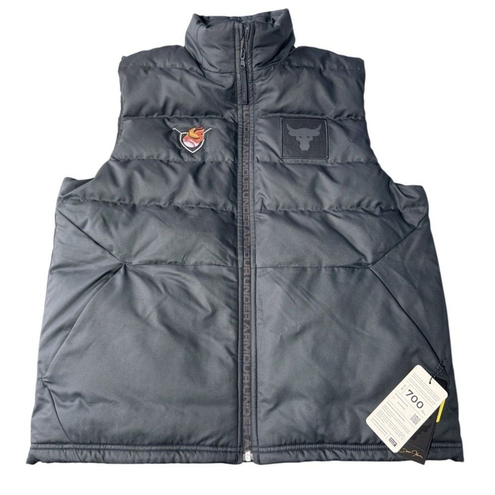 Under Armour Project Rock Puffer Vest Mens Large Black Baseball RARE NWT